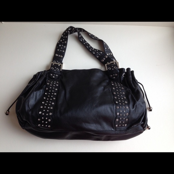 Black leather with rhine stones shoulder bag - Picture 1 of 8